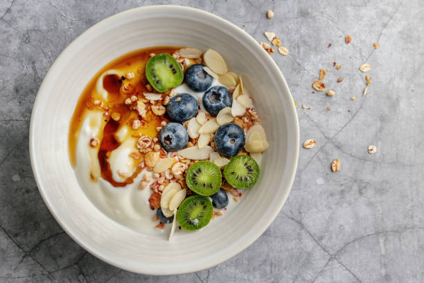 istock Homemade granola muesli with yogurt 1361082810