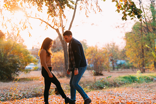 Couple, Walking, Autumn, Togetherness, Young Adult