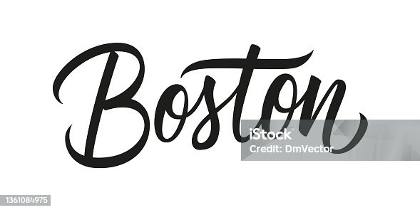 istock Boston handwritten inscription. Boston city name hand drawn lettering isolated on white background. Calligraphic element for your design. 1361084975