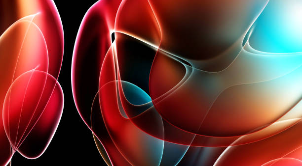 3d render of abstract art 3d background with part of surreal alien fantasy flower in curve wavy lines forms render 3d de arte abstracto fondo 3d con partes de flores alienígenas surrealistas en curva elegancia ondulada espiral líneas biológicas orgánicas formas en material plástico mate transparente con efecto multicapa en color brillante azul azul rojo y m