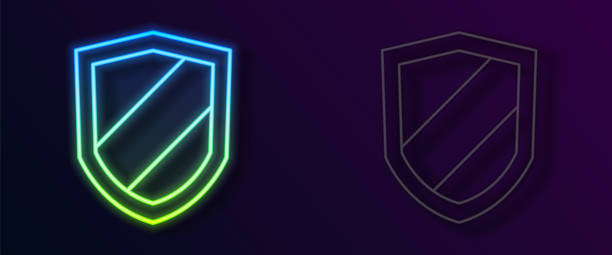 istock Glowing neon line Shield icon isolated on black background. Guard sign. Security, safety, protection, privacy concept. Vector 1361085844