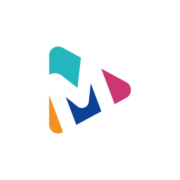 играть логотип с буквой m шаблон логотипа, плоский стиль красочных логотипов. - letter m typescript sign design element stock illustrations
