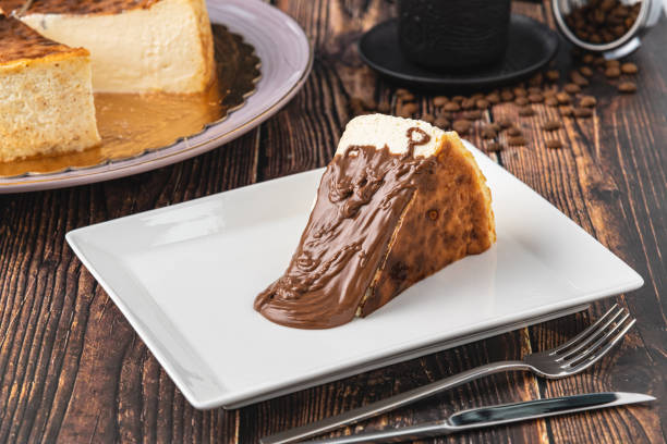 istock San Sebastian Cheesecake with Chocolate Poured on it 1361087927