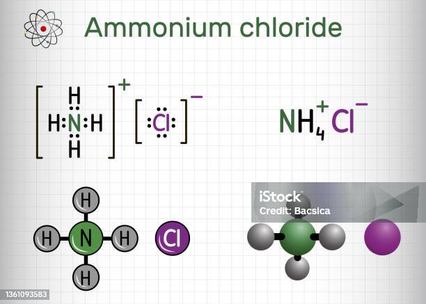 Ammonium Chloride Nh4cl Molecule It Is Inorganic Compound Food Supplement E510 Used As Fertilizer Flavouring Agent Structural Formula Molecule Model Sheet Of Paper In Cage Stock Illustration - Download Image Now