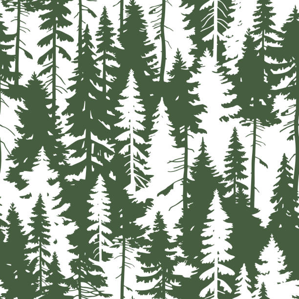 Pine trees Seamless vector pattern with pine tree silhouettes. Perfect for textile, wallpaper or print design. woodland camo stock illustrations