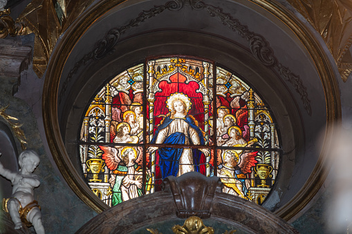 Lviv, Ukraine - December 25, 2021: Interior of The Archcathedral Basilica of the Assumption of the Blessed Virgin Mary (Latin cathedral) in Lviv, Ukraine