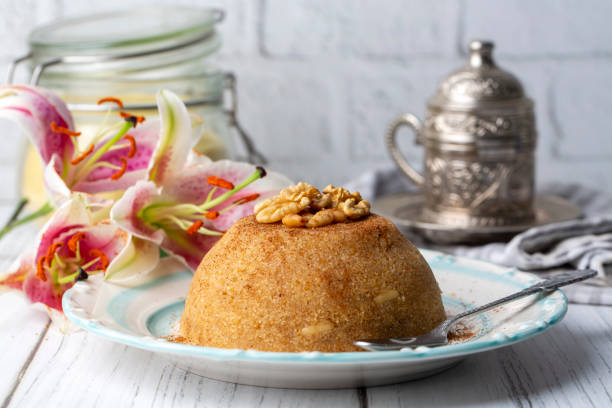 Traditional Turkish semolina sweet desert halva (Turkish name; irmik helvasi)
