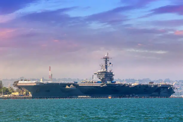 Modern nuclear aircraft carrier in San Diego, California, USA