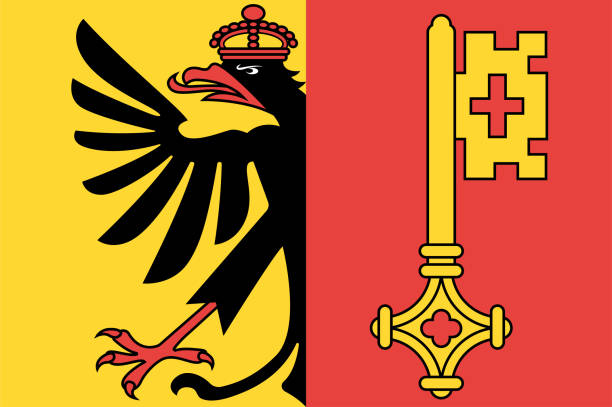 флаг кантона женева явля�ется одним из 26 кантонов, образующих швейцарскую конфедерацию. - cantons stock illustrations