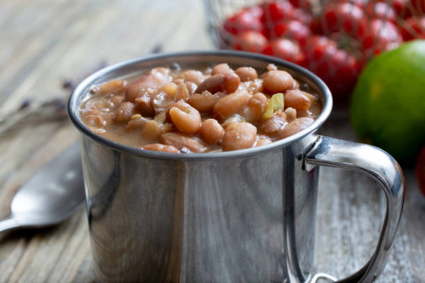 pinto beans cup stock photo