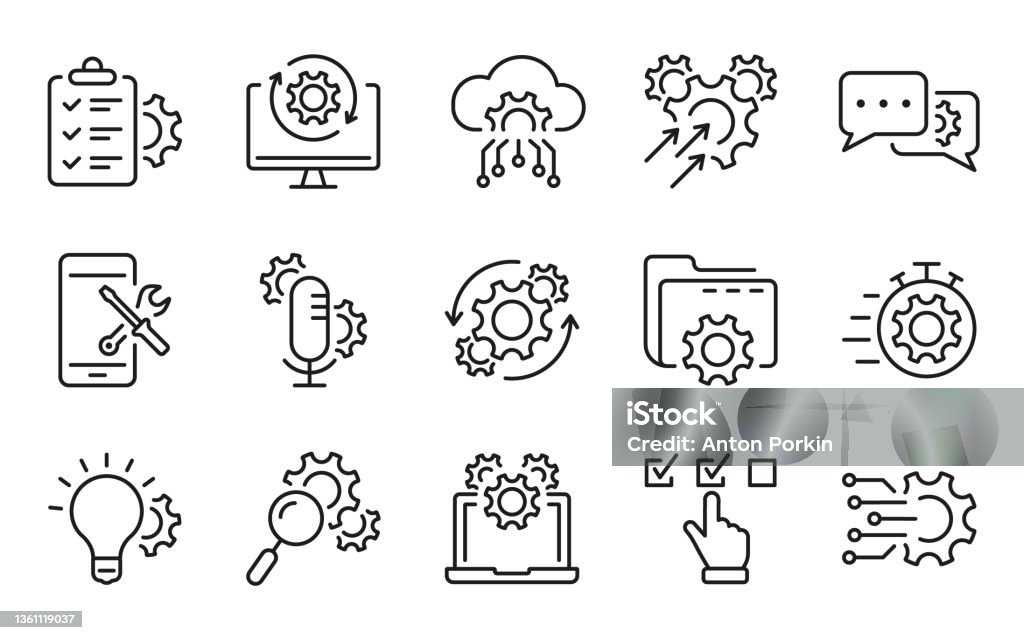 Technology Configuration Line Icon. Gear, Computer, Tool, Speech Bubble Digital Setting Concept Pictogram. Innovation Business Process Outline Icon. Editable Stroke. Isolated Vector Illustration - Royalty-free Símbolo de ícone arte vetorial Technology Configuration Line Icon. Gear, Computer, Tool, Speech Bubble Digital Setting Concept Pictogram. Innovation Business Process Outline Icon. Editable Stroke. Isolated Vector Illustration - Royalty-free Símbolo de ícone arte vetorial