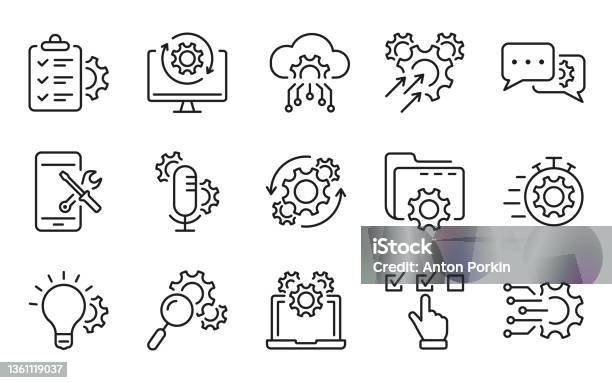 Technology Configuration Line Icon Gear Computer Tool Speech Bubble Digital Setting Concept Pictogram Innovation Business Process Outline Icon Editable Stroke Isolated Vector Illustration Stock Illustration - Download Image Now