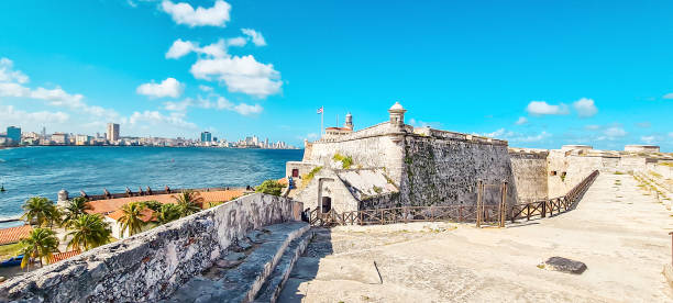 An old fortress on the coast of Havana of the Atlantic Ocean. Cuba. Banner An old fortress on the coast of Havana of the Atlantic Ocean. Cuba. Banner. morro castle havana stock pictures, royalty-free photos & images