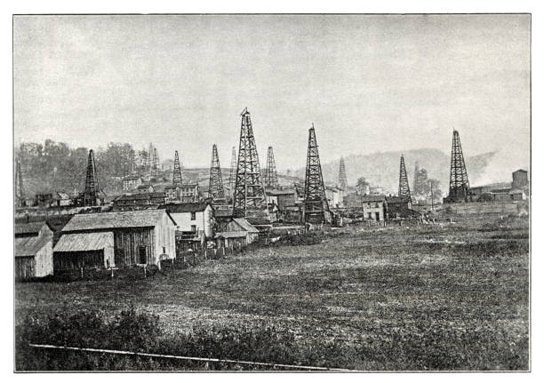 Oil Well in MacDonald in Pennsylvania 1896 vector art illustration