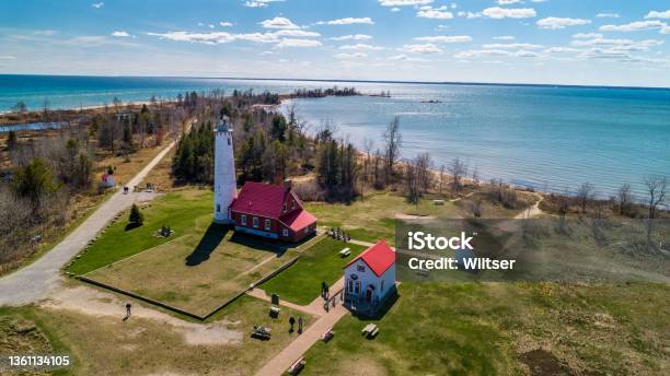 Tawas Point Lighthouse Looking Southeast Stock Photo - Download Image Now - Michigan, Lake Huron, Lighthouse
