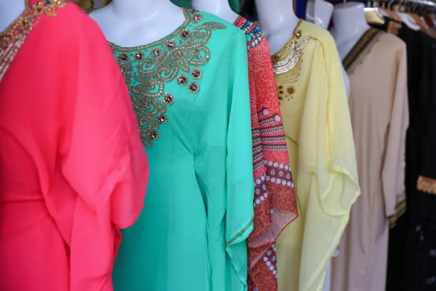 istock Traditional arabic dresses at a bazaar in Dubai 1361162967