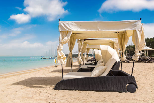 istock Sunbeds at the beach in Abu Dhabi 1361179470