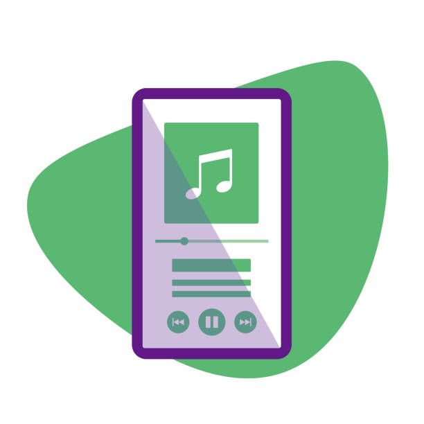 strumieniowe przesyłanie muzyki, aplikacje odtwarzacza audio do przesyłania strumieniowego smartfonów. - spotify stock illustrations