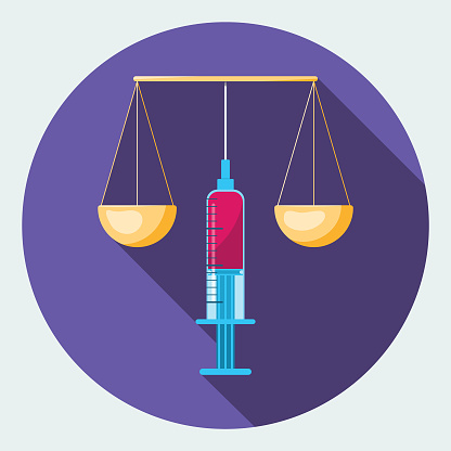 Scale balancing on the tip of a needle. EPS10 vector illustration, global colors, easy to modify.