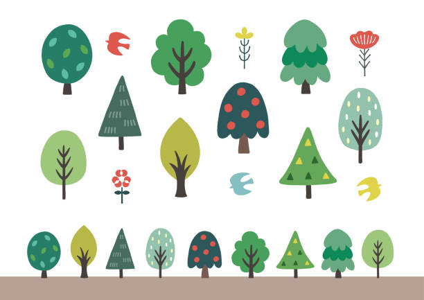 Scandinavian style pretty trees icons Scandinavian style pretty trees icons northern europe stock illustrations