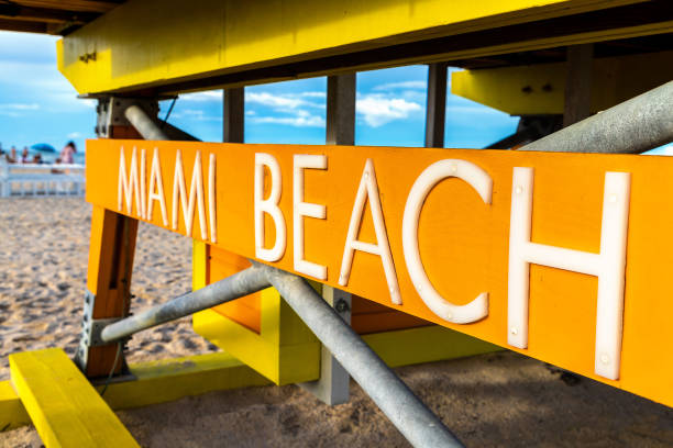 istock Miami Beach sign on Lifeguard tower 1361200062
