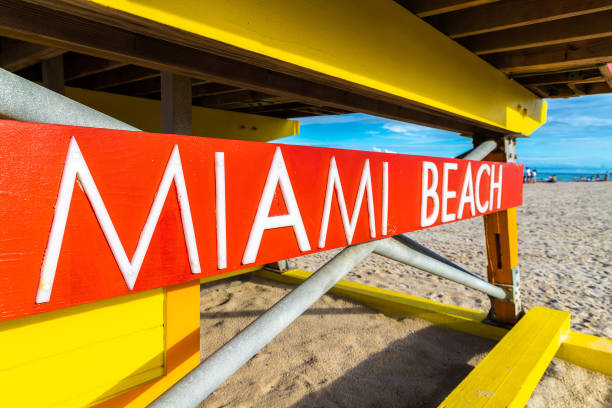 Miami Beach sign on Lifeguard tower