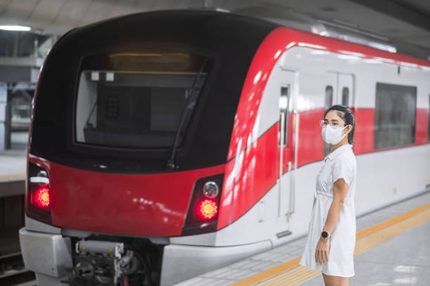 istock woman wearing Protective face mask prevention coronavirus inflection during waiting train. public transportation. social distancing, new normal and safety under covid-19 pandemic 1361200143