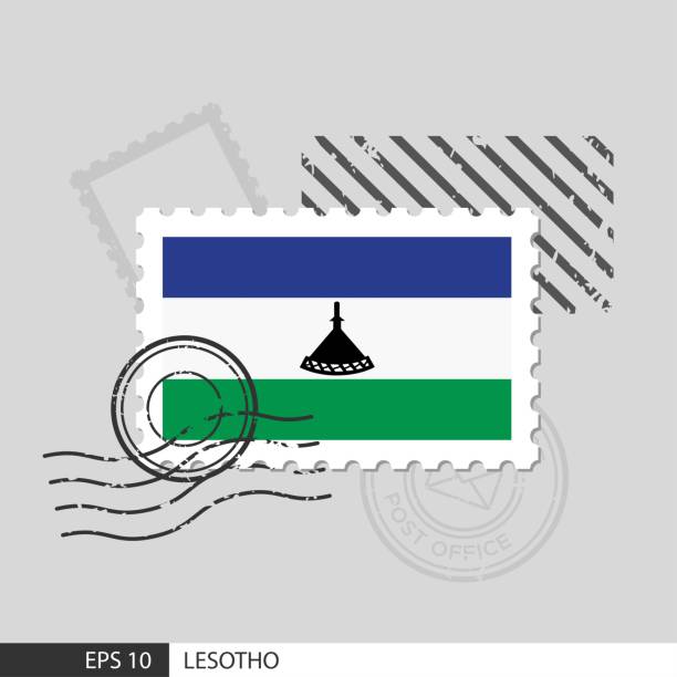 Lesotho flag postage stamp. Isolated vector illustration on grey post stamp background and specify is vector eps10. Lesotho flag postage stamp. Isolated vector illustration on grey post stamp background and specify is vector eps10. lesotho flag stock illustrations