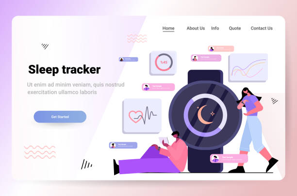 people using electronic smart watch app tracker on hand quality and quantity sleep control concept people using electronic smart watch app tracker on hand quality and quantity sleep control concept horizontal copy space vector illustration dream graph cartoon stock illustrations