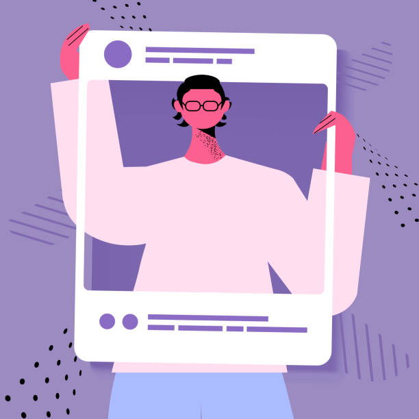 man in web browser window guy taking photo and posing in social networks portrait man in web browser window guy taking photo and posing in social networks portrait vector illustration selfie borders stock illustrations