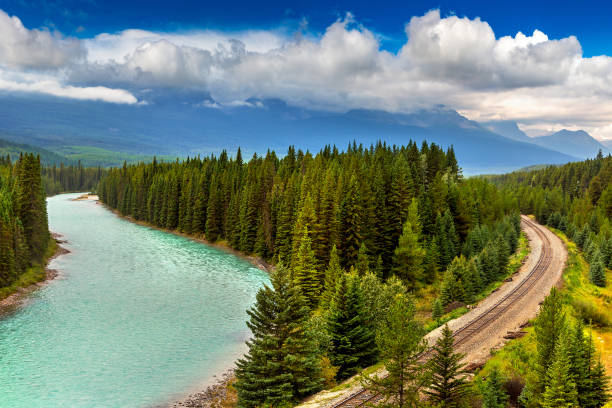 istock Railway line along Bow river in Banff 1361206898