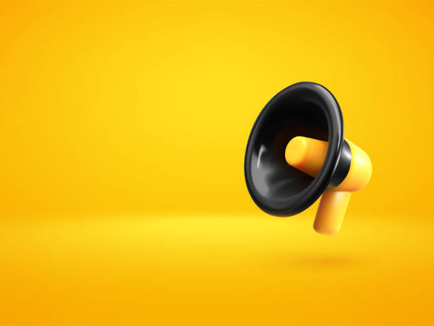 istock Loudspeaker on yellow background vector illustration. 3d megaphone banner template. Hiring new job vacancy, announcement, special offer 1361211321