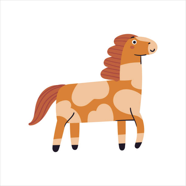 Cute brown horse vector illustration Cute brown horse vector illustration. Funny hand drawn character. Happy animal isolated on white background. Childish t shirt print design pony stock illustrations