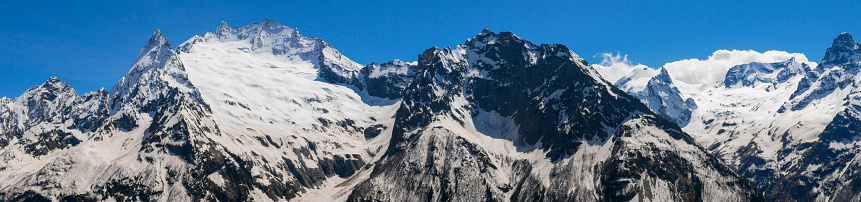 A panorama picture of the mountains of Mount Pilatus taken from a peak next to the visitor center.