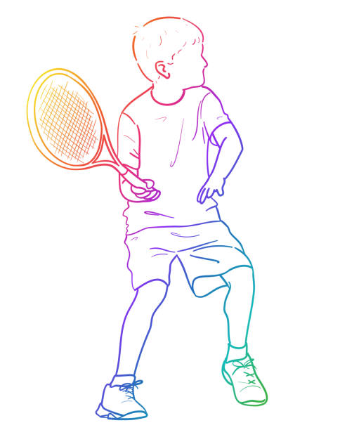 소년 테니스 스트로크 무지개 - tennis child white background sport stock illustrations