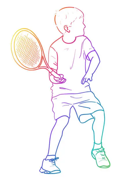 Vector illustration of Boy Tennis Stroke Rainbow