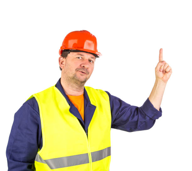 istock Male model dressed in special clothes for the workers. 1361214019