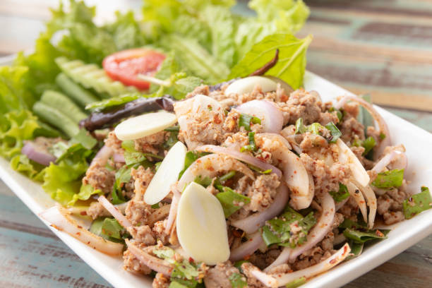 istock Spicy Minced Pork Salad, Thai food 1361214541