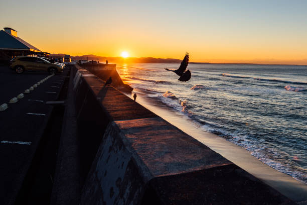 Dawn at Parking by the sea in Shonan, Japan