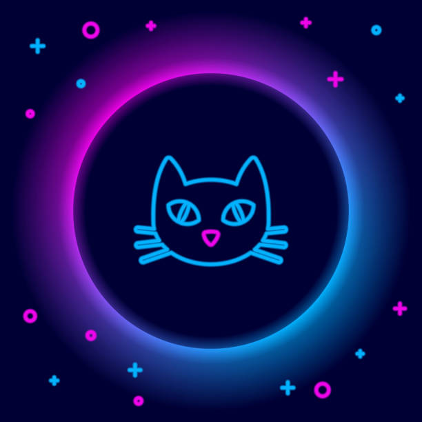 istock Glowing neon line Cat icon isolated on black background. Colorful outline concept. Vector 1361217722