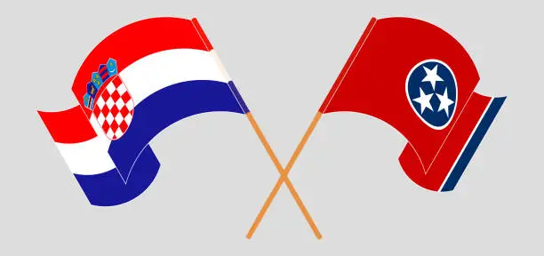 Vector illustration of Crossed and waving flags of Croatia and The State of Tennessee