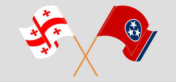 ilustraciones, imágenes clip art, dibujos animados e iconos de stock de banderas cruzadas y ondeando de georgia y el estado de tennessee - georgia football