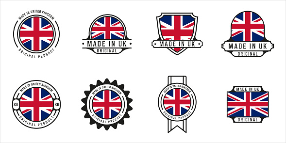 set of made in united kingdom  outline vector illustration template icon graphic design. bundle collection of flag country with various badge and typography