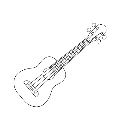 Black and white vector illustration of children's activity coloring book pages with pictures of Instrument ukulele.