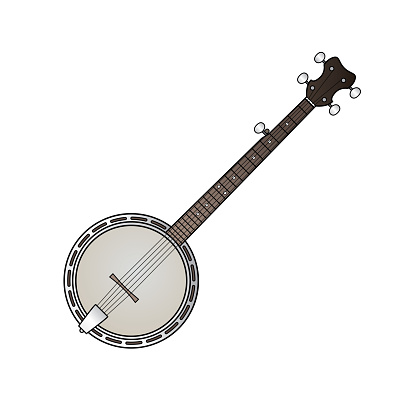 Color vector illustration of children's activity coloring book pages with pictures of Instrument banjo.