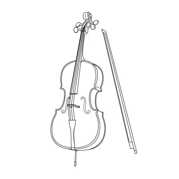 Vector illustration of Black and white vector illustration of children's activity coloring book pages with pictures of Instrument cello.
