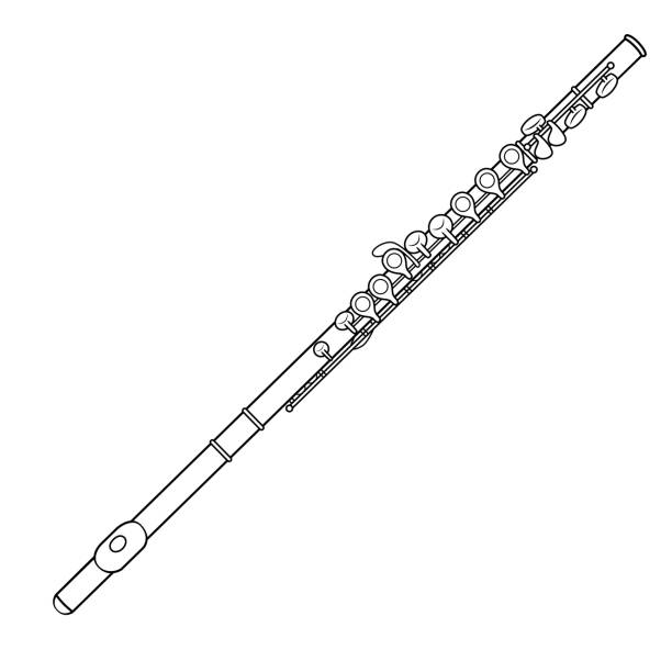 czarno-biała ilustracja wektorowa aktywności dzieci kolorowanki ze zdjęciami fletu instrumentalnego. - musical instrument stock illustrations