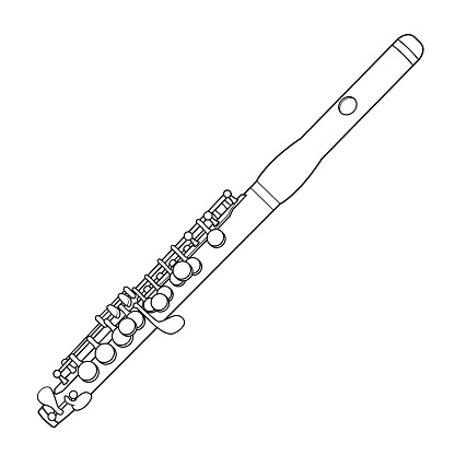 Black and white vector illustration of children's activity coloring book pages with pictures of Instrument piccolo.