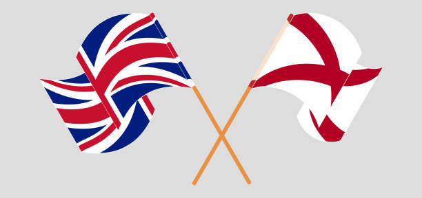 Crossed and waving flags of United Kingdom and The State of Alabama Crossed and waving flags of United Kingdom and The State of Alabama. Vector illustration alabama football stock illustrations