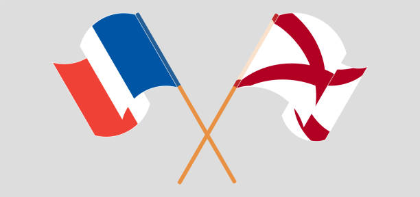Crossed and waving flags of France and The State of Alabama Crossed and waving flags of France and The State of Alabama. Vector illustration alabama football stock illustrations